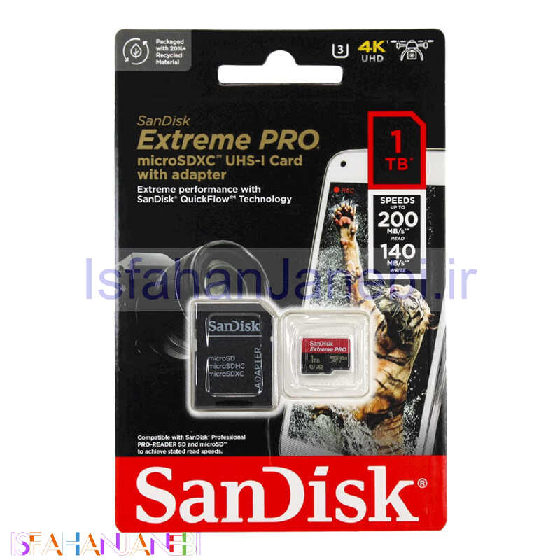 اصفهان جانبی-رم میکرو 1 ترابایت سن دیسک SanDisk Extreme Pro A2 V30 U3 C10 200MB/s + خشاب