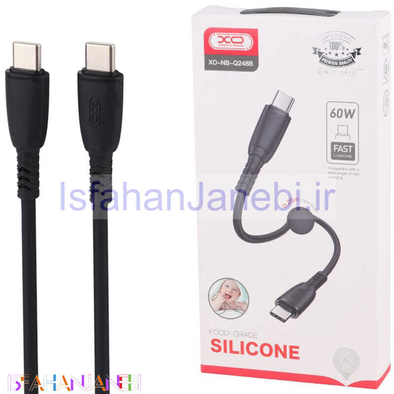 اصفهان جانبی-کابل تبدیل کوتاه فست شارژ XO XO-NB-Q248B Type-C to Type-C 60W 25cm