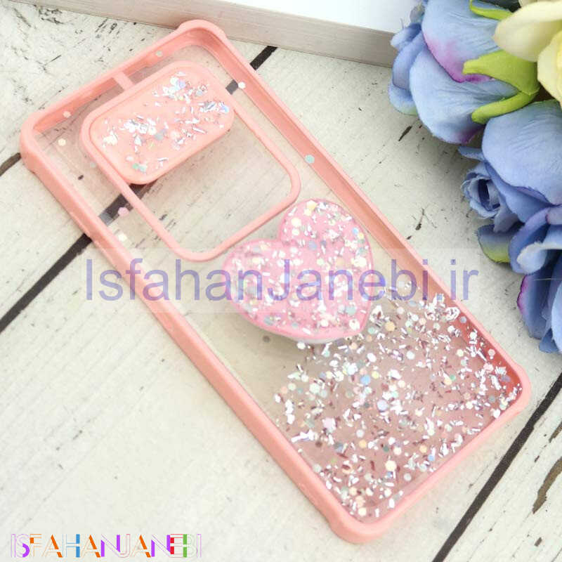 اصفهان جانبی-قاب محافظ لنزدار کشویی اکلیلی شفاف + پاپ سوکت قلبی Xiaomi Poco X3