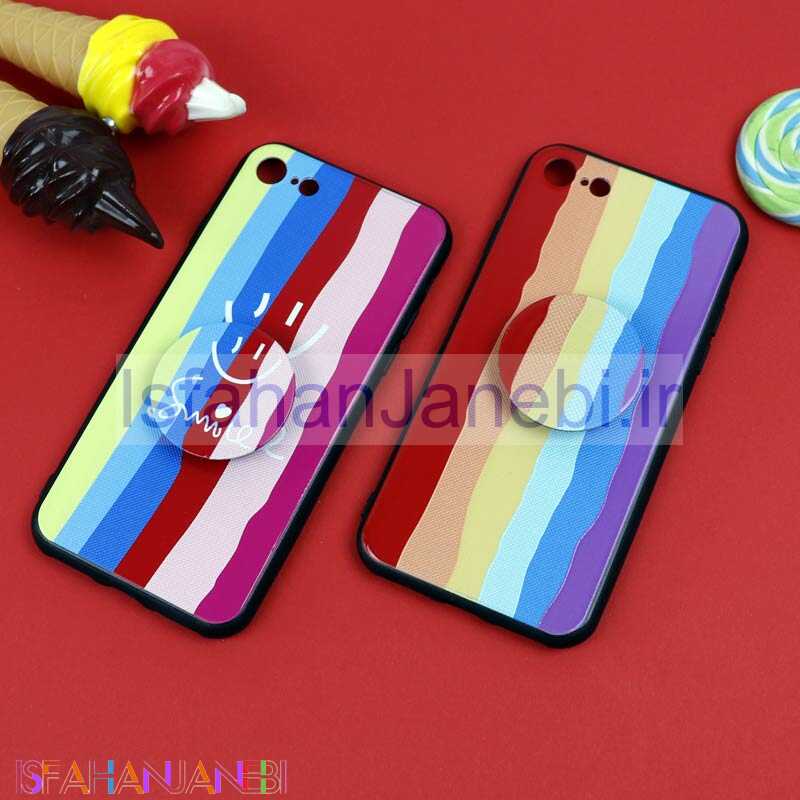 اصفهان جانبی-قاب فانتزی برجسته + پاپ سوکت طرح رنگین کمان iPhone 7/8 سری D