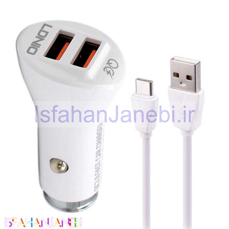 اصفهان جانبی-شارژر فندکی فست شارژ Ldnio C511Q 3A QC3.0 36W + کابل تایپ سی