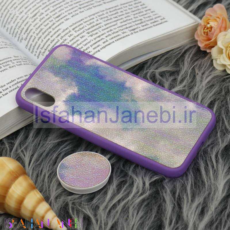 اصفهان جانبی-قاب چرمی هولوگرامی پاپ سوکت دار iPhone X بنفش