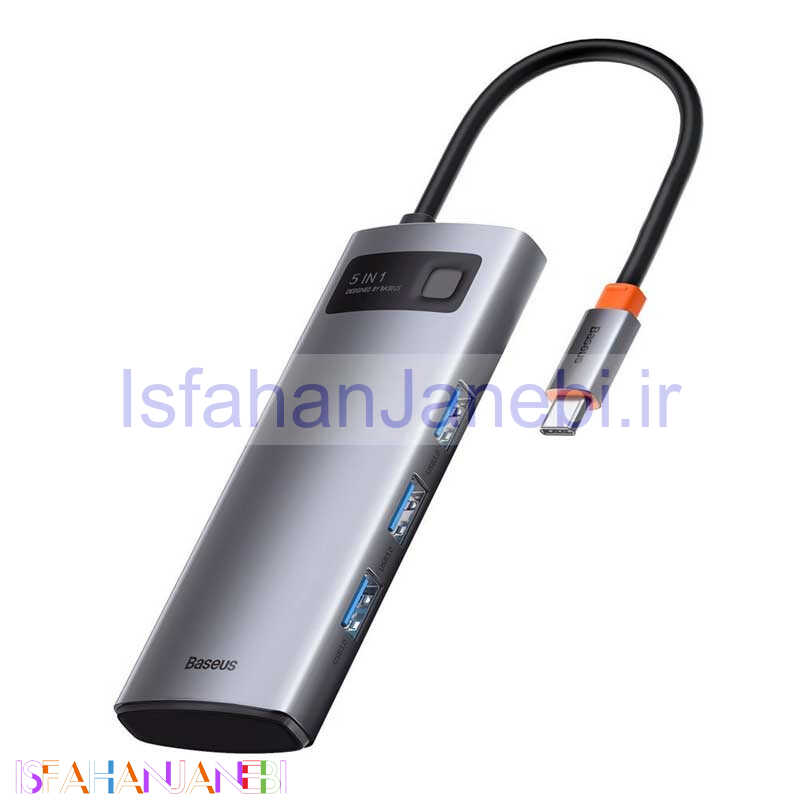 اصفهان جانبی-هاب 5 پورت Type-C باسئوس Metal Gleam Series CAHUB-CX0G