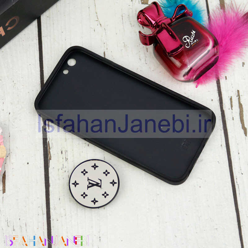 اصفهان جانبی-قاب محافظ لنزدار آینه ای + پاپ سوکت طرح LV مشکی iPhone 6/6s