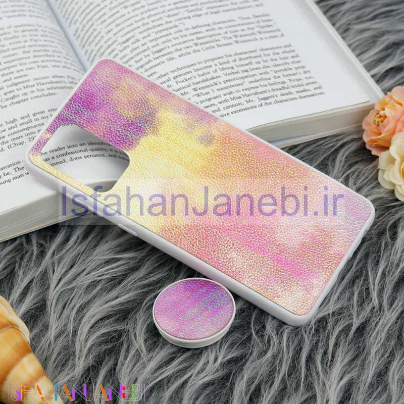 اصفهان جانبی-قاب چرمی هولوگرامی پاپ سوکت دار Samsung Galaxy A72 سفید
