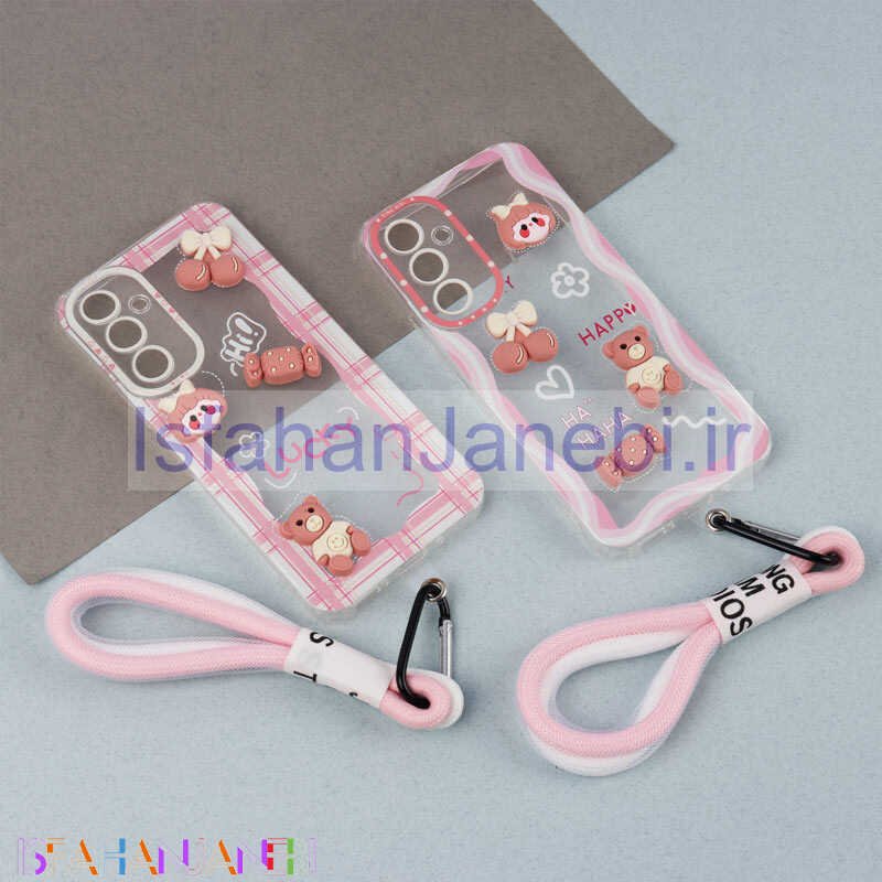 اصفهان جانبی-قاب ژله ای عروسک برجسته محافظ لنزدار + بند آویز لنیارد Samsung Galaxy A54