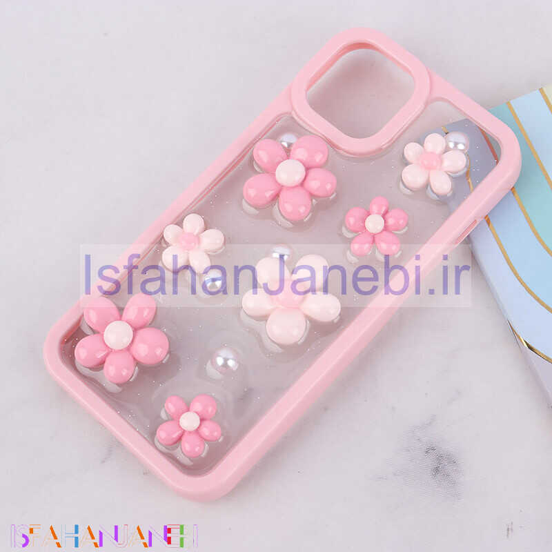 اصفهان جانبی-قاب اکلیلی آیفون iPhone 13 / 14 نرگس صورتی برجسته