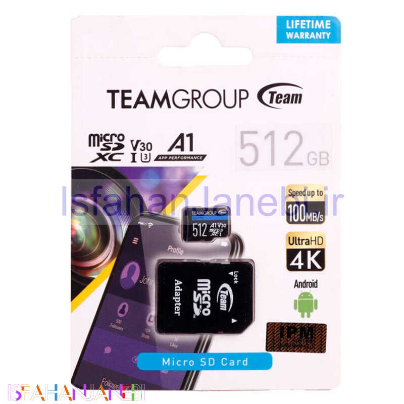 اصفهان جانبی-رم میکرو 512 گیگ تیم گروپ TeamGroup Elite A1 V30 U3 C10 100MB/s + خشاب