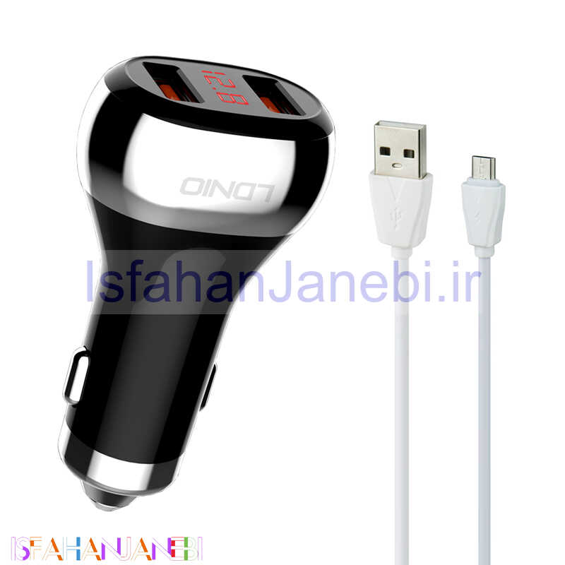 اصفهان جانبی-شارژر فندکی فست شارژ LDNIO C2 3A PD QC3 + کابل میکرو یو اس بی