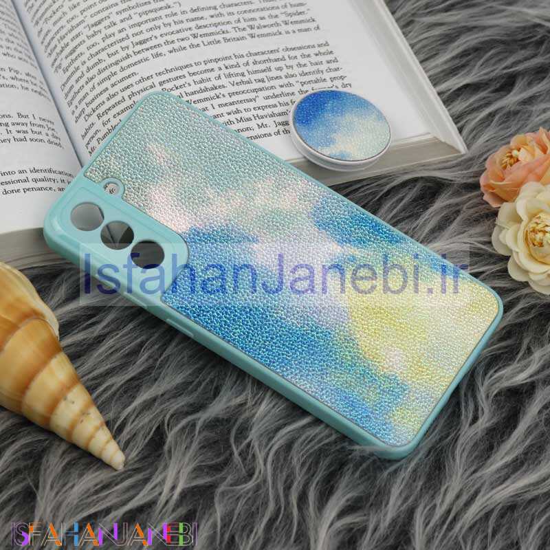 اصفهان جانبی-قاب چرمی هولوگرامی پاپ سوکت دار Samsung Galaxy S21 FE 5G سبز آبی