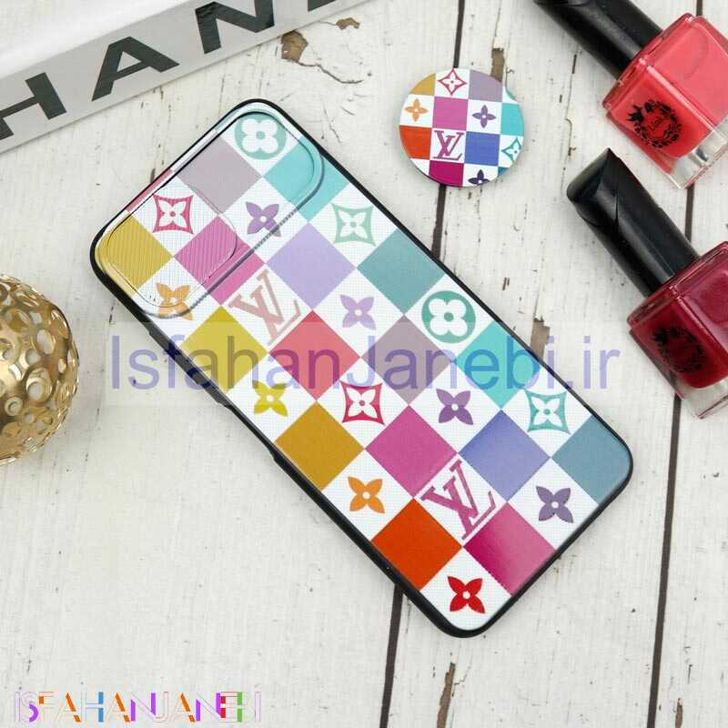 اصفهان جانبی-قاب طرحدار محافظ لنزدار کشویی + پاپ سوکت طرح LV رنگی سامسونگ A22 5G سری B