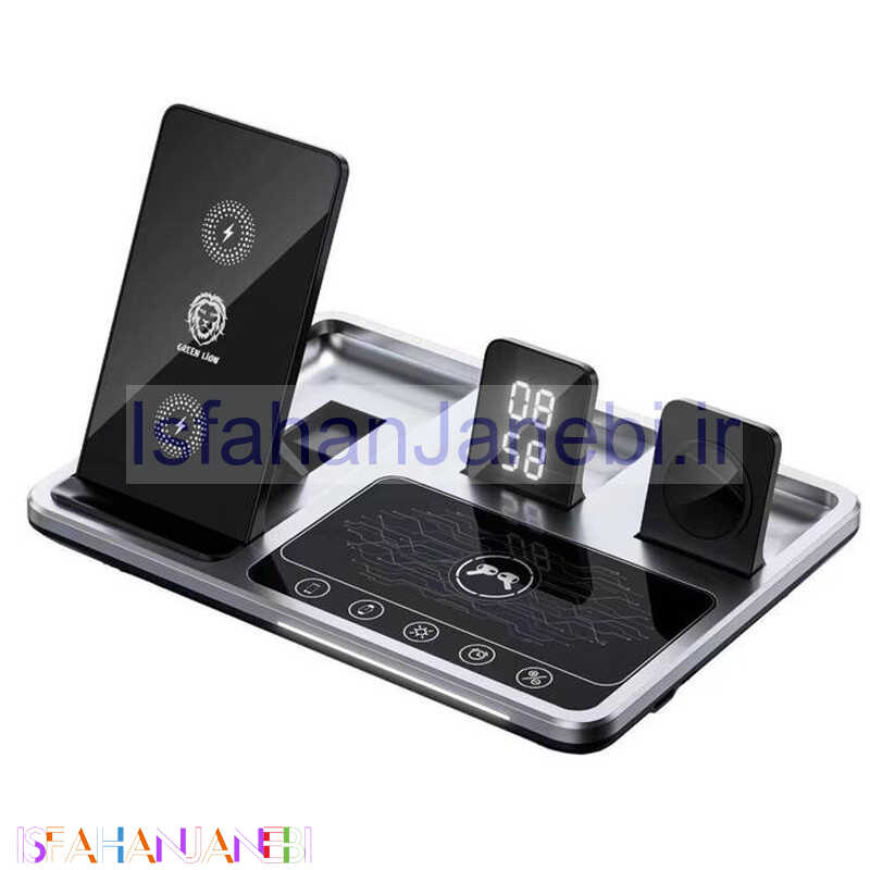 اصفهان جانبی-شارژر بی سیم فست شارژ و استند رومیزی Green Lion GL17 15W