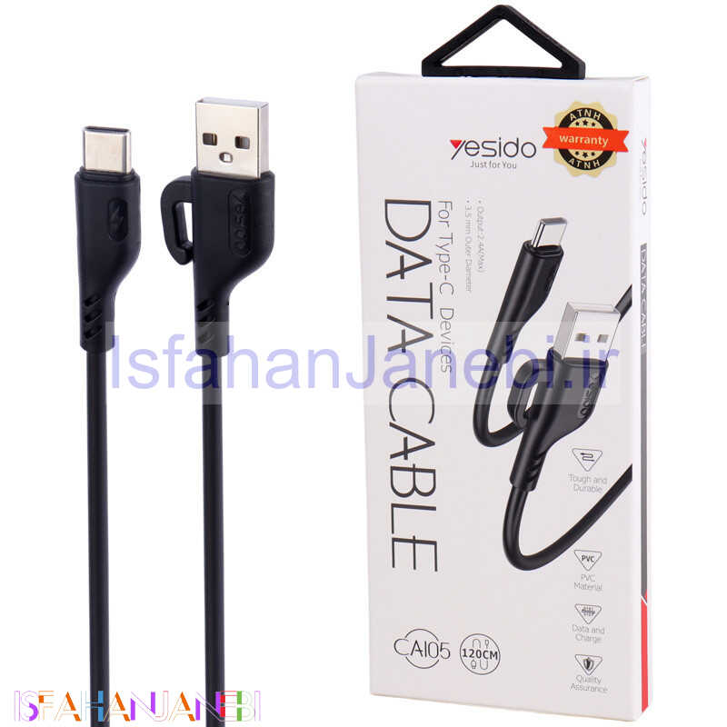 اصفهان جانبی-کابل تایپ سی فست شارژ Yesido CA105 2.4A 1.2m