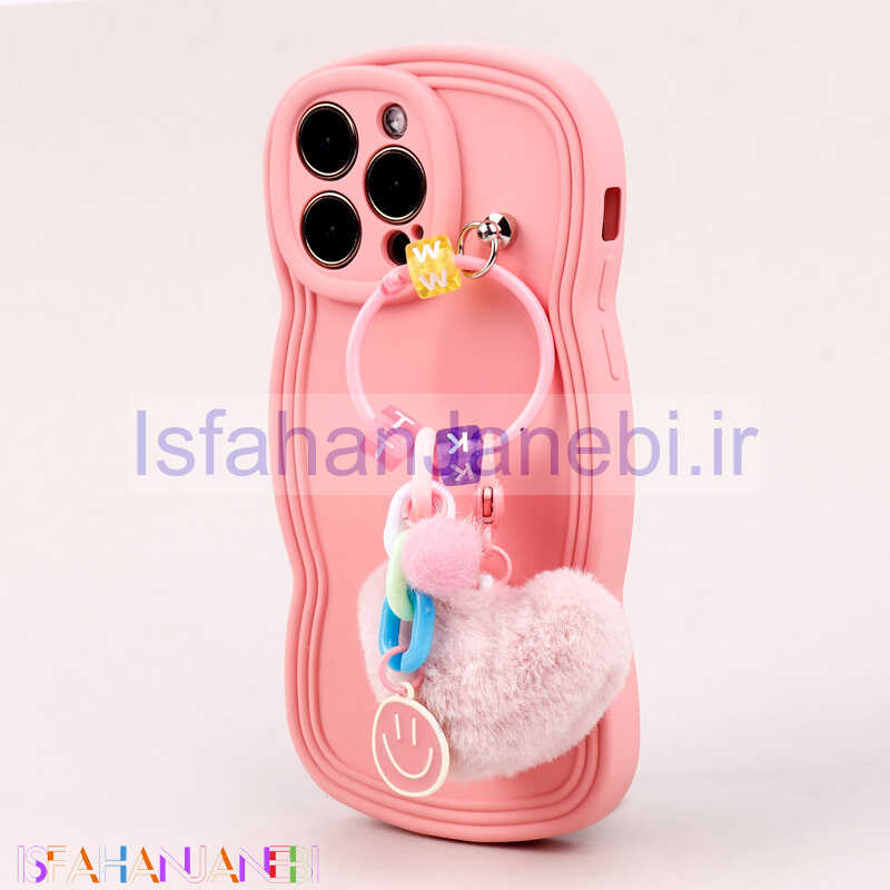 اصفهان جانبی-قاب فانتزی محافظ لنزدار iPhone 14 Pro Max + آویز Yocorol صورتی