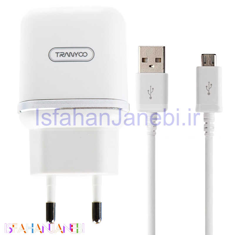 اصفهان جانبی-شارژر دیواری Tranyoo V60 2.4A 12W + کابل میکرو یو اس بی