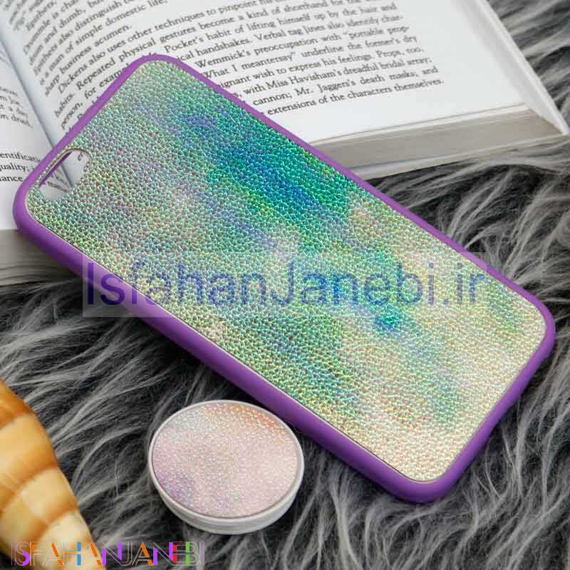 اصفهان جانبی-قاب چرمی هولوگرامی پاپ سوکت دار iPhone 6 بنفش