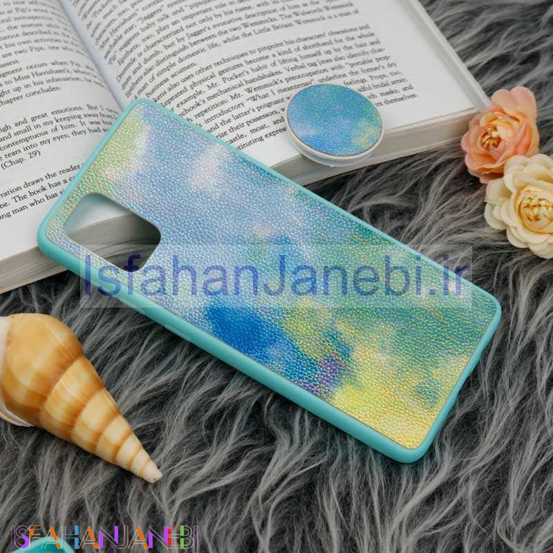 اصفهان جانبی-قاب چرمی هولوگرامی پاپ سوکت دار Samsung Galaxy A71 سبز آبی