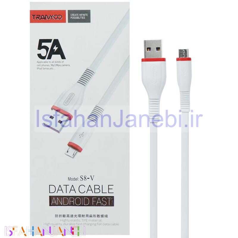 اصفهان جانبی-کابل میکرو یو اس بی فست شارژ Tranyoo S8-V 5A 1m
