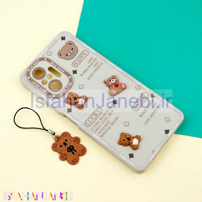 اصفهان جانبی-قاب عروسکی خرس برجسته محافظ لنزدار + آویز خرسی Xiaomi Redmi Note 10 Pro