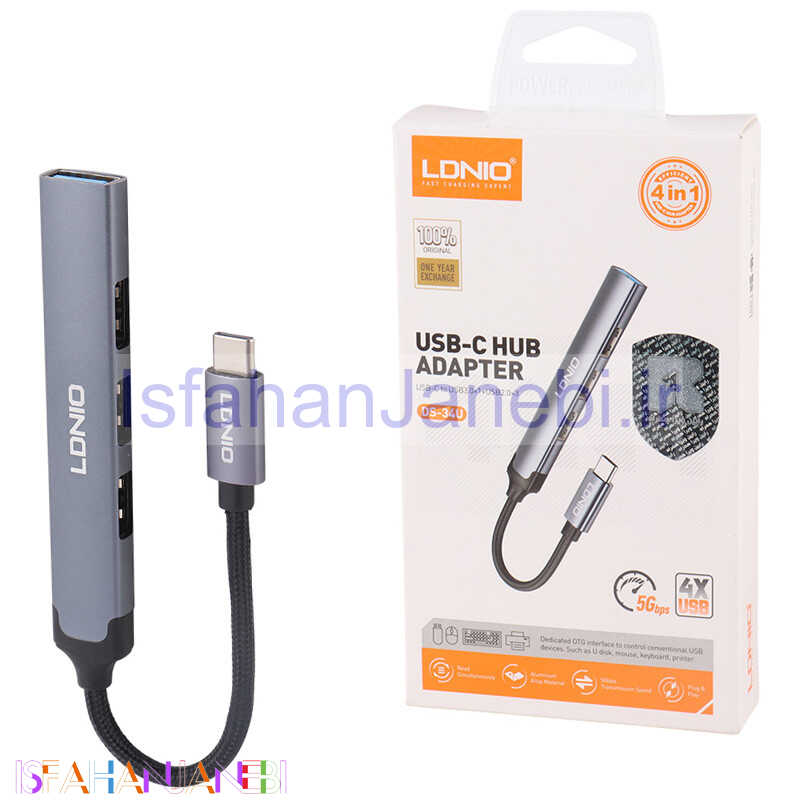 اصفهان جانبی-هاب 4 پورت Type-C الدینیو DS-34U