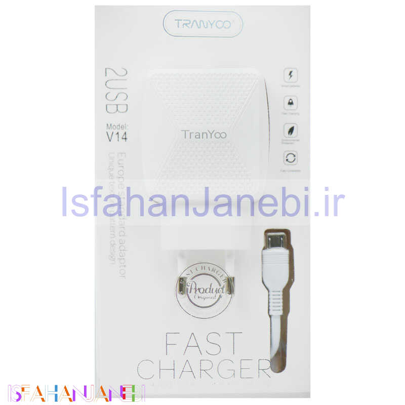 اصفهان جانبی-شارژر دیواری فست شارژ Tranyoo V14 2.4A 12W + کابل میکرو یو اس بی