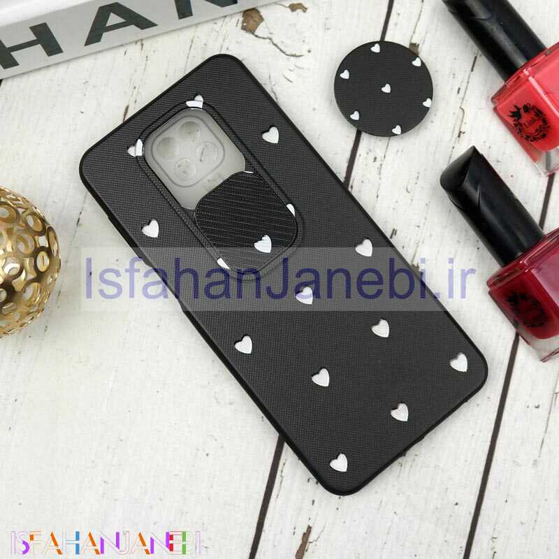 اصفهان جانبی-قاب طرحدار محافظ لنزدار کشویی + پاپ سوکت طرح قلب سفید شیائومی Redmi Note 9s / Note 9 Pro سری B