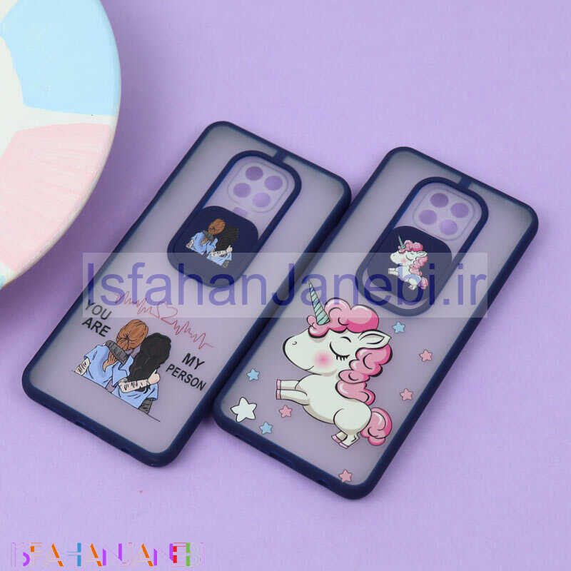 اصفهان جانبی-قاب محافظ لنز دار کشویی طرحدار سرمه ای Xiaomi Redmi Note 9 Pro