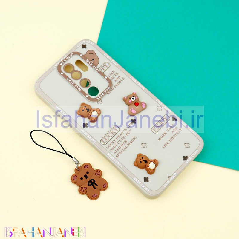 اصفهان جانبی-قاب عروسکی خرس برجسته محافظ لنزدار + آویز خرسی Xiaomi Redmi Note 8 Pro
