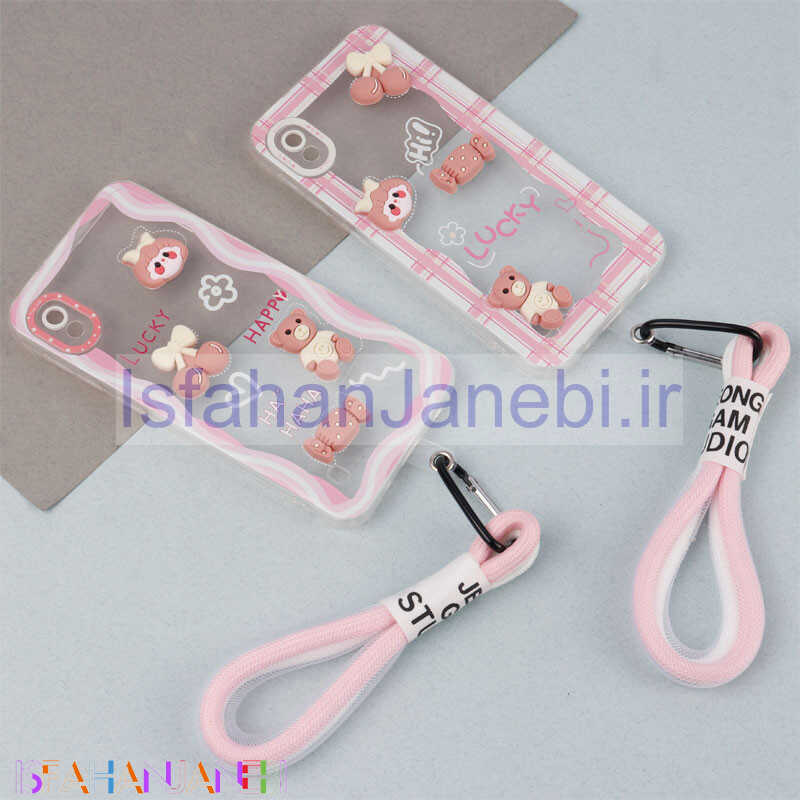 اصفهان جانبی-قاب ژله ای عروسک برجسته محافظ لنزدار + بند آویز لنیارد Samsung Galaxy A10