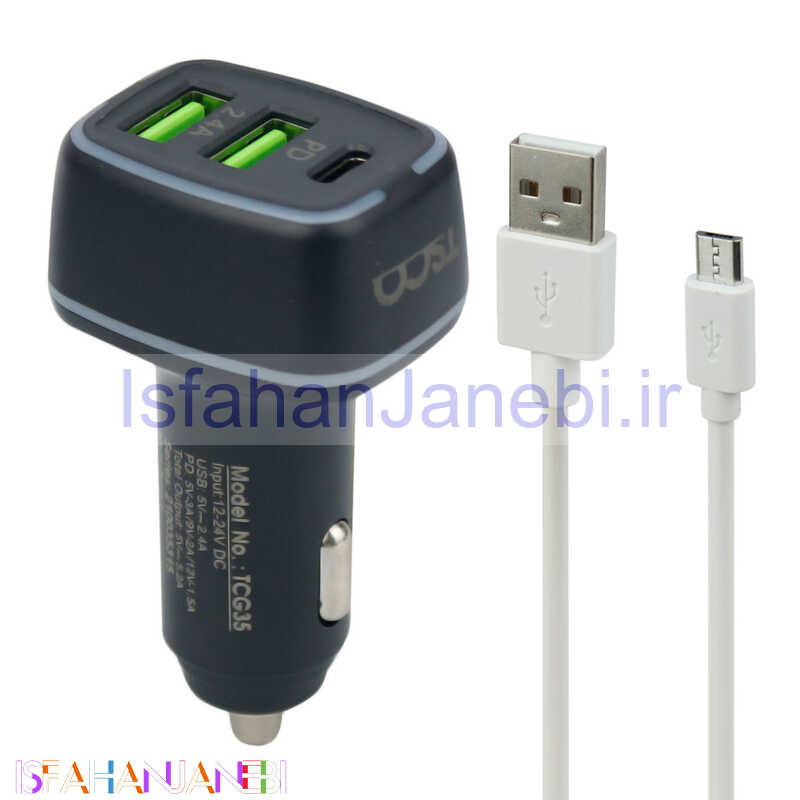 اصفهان جانبی-شارژر فندکی فست شارژ TSCO TCG 35 3A 18W PD + کابل میکرو یو اس بی