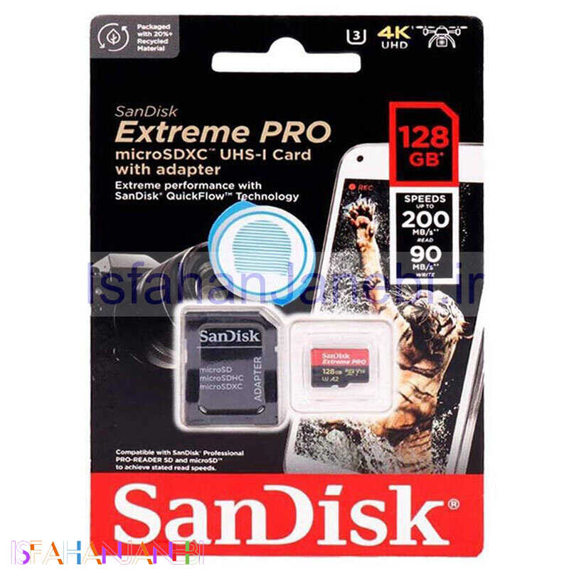 اصفهان جانبی-رم میکرو 128 گیگ سن دیسک SanDisk Extreme Pro V30 U3 A2 C10 200MB/s + خشاب