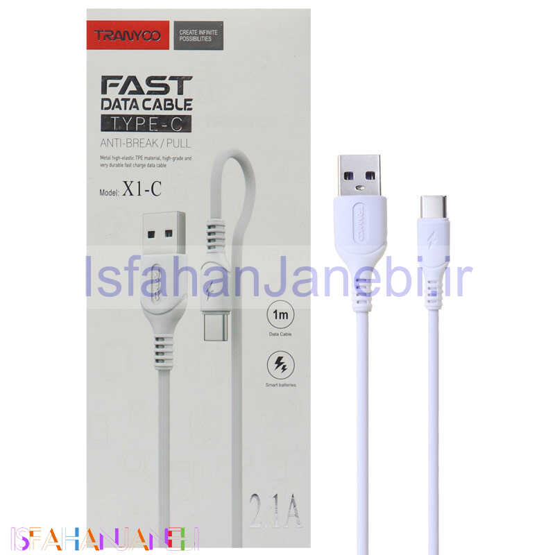 اصفهان جانبی-کابل تایپ سی فست شارژ Tranyoo X1-C 2.1A 1m