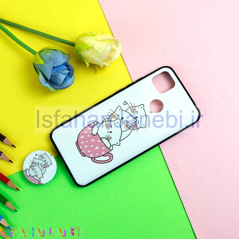 اصفهان جانبی-قاب فانتزی برجسته + پاپ سوکت طرح گربه شیائومی Redmi 9C سری D