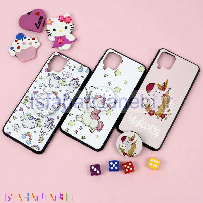 اصفهان جانبی-قاب فانتزی برجسته + پاپ سوکت طرح یونیکورن سامسونگ A12 سری D