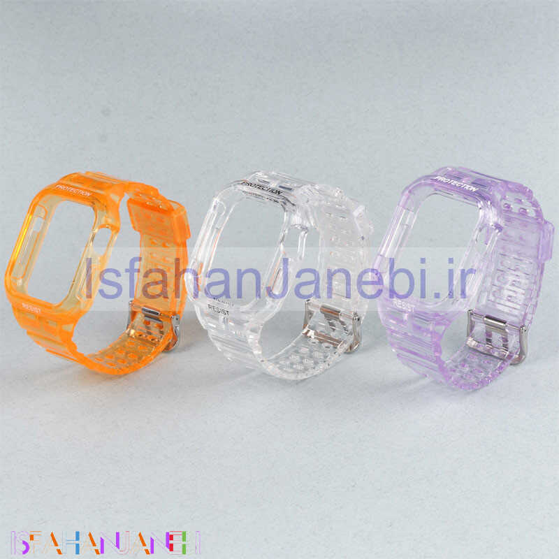 اصفهان جانبی-بند اپل واچ شفاف رنگی Slicto + کاور صفحه 42/44/45mm