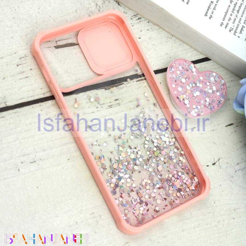 اصفهان جانبی-قاب محافظ لنزدار کشویی اکلیلی شفاف + پاپ سوکت قلبی آیفون iPhone 12 Pro