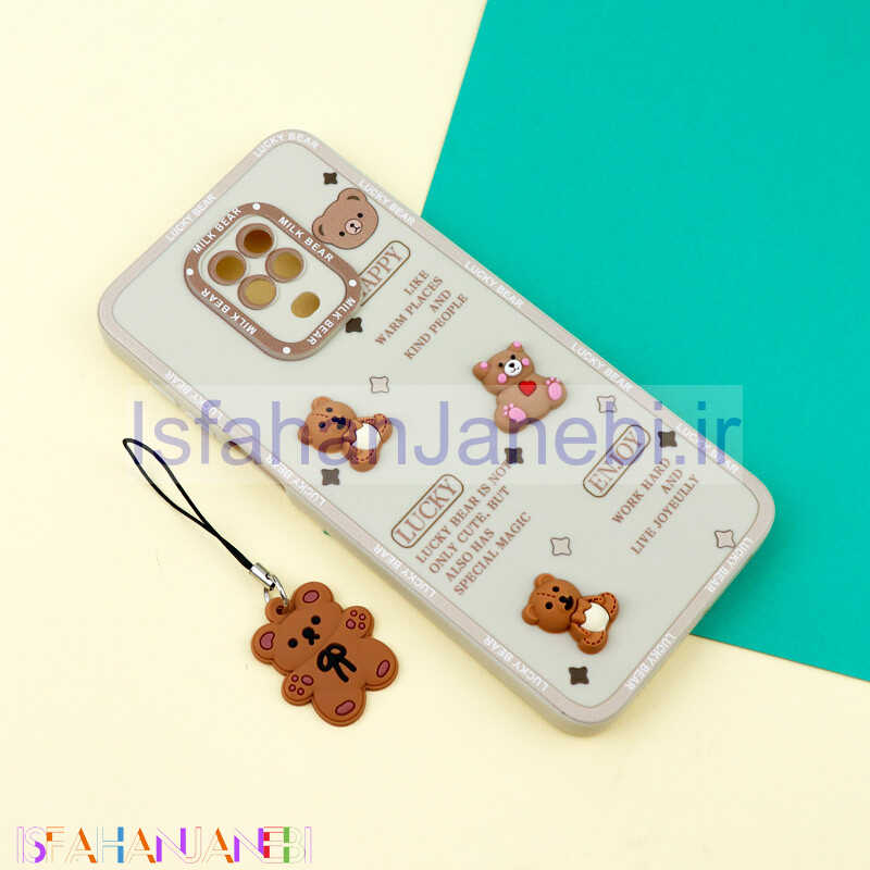 اصفهان جانبی-قاب عروسکی خرس برجسته محافظ لنزدار + آویز خرسی Xiaomi Redmi Note 9 Pro