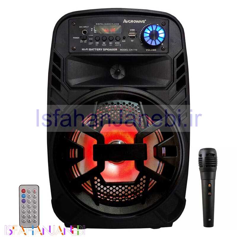 اصفهان جانبی-اسپیکر چمدانی بلوتوثی رم و فلش خور Avcrowns CH-110 + میکروفون و ریموت کنترل