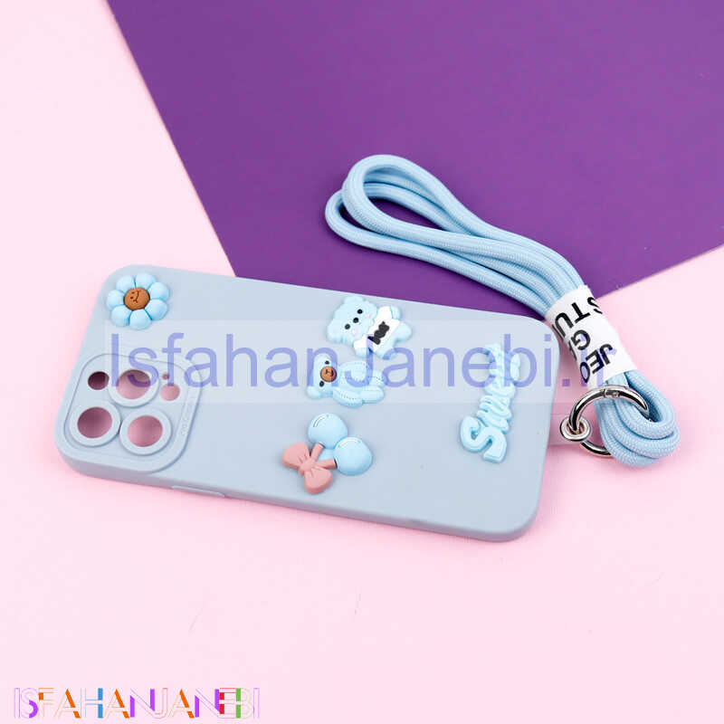 اصفهان جانبی-قاب عروسکی برجسته محافظ لنزدار + بند آویز iPhone 11 Pro Max آبی