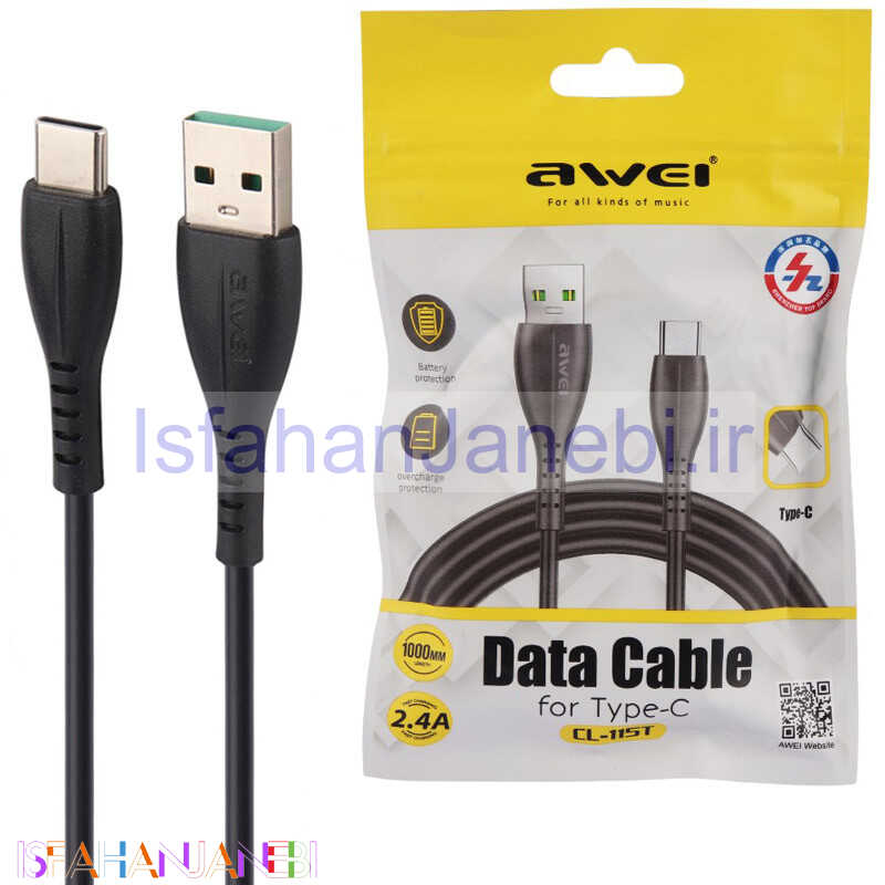 اصفهان جانبی-کابل تایپ سی فست شارژ Awei CL-115T 2.4A 1m