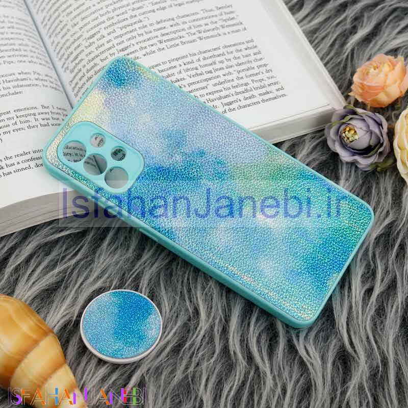 اصفهان جانبی-قاب چرمی هولوگرامی پاپ سوکت دار Samsung Galaxy A32 4G سبز آبی