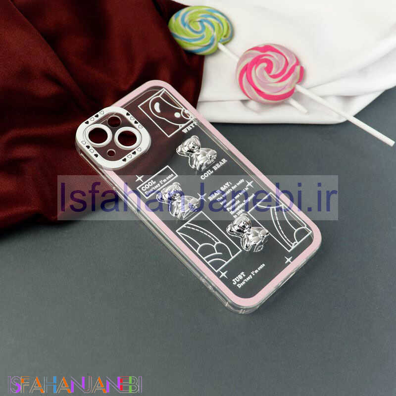 اصفهان جانبی-قاب عروسکی خرس نقره ای محافظ لنزدار iPhone 13