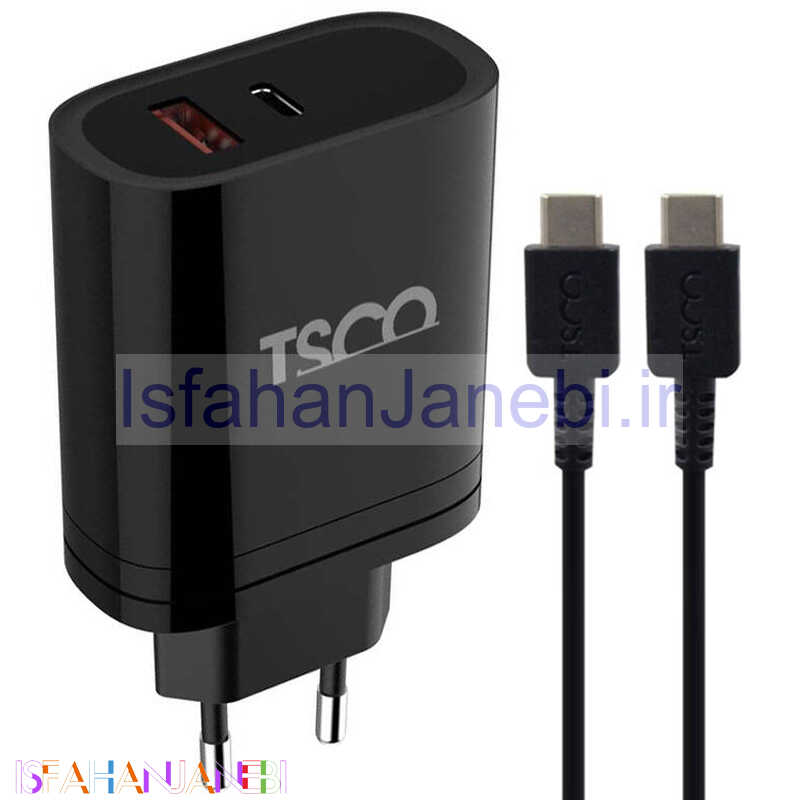 اصفهان جانبی-شارژر دیواری فست شارژ TSCO TTC 66 2Port QC3.0 PD 3A 38W Type-C + کابل تبدیل تایپ سی