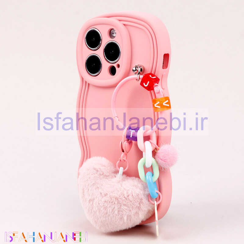 اصفهان جانبی-قاب فانتزی محافظ لنزدار iPhone 14 Pro + آویز Yocorol صورتی