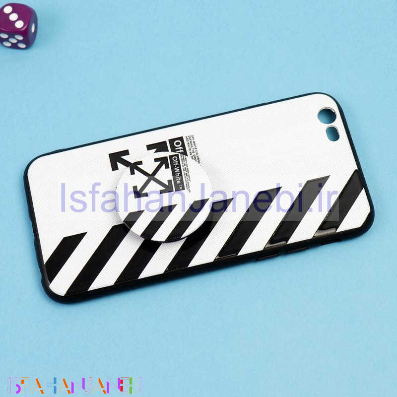 اصفهان جانبی-قاب فانتزی برجسته + پاپ سوکت طرح Off White آیفون iPhone 6/6s سری D