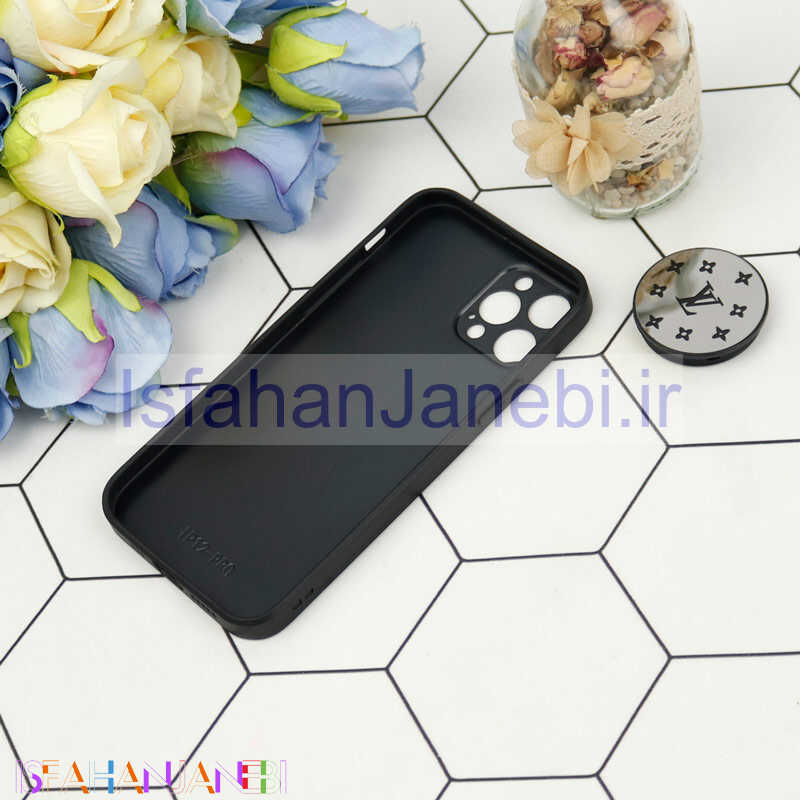 اصفهان جانبی-قاب محافظ لنزدار آینه ای + پاپ سوکت طرح LV مشکی iPhone 12 Pro