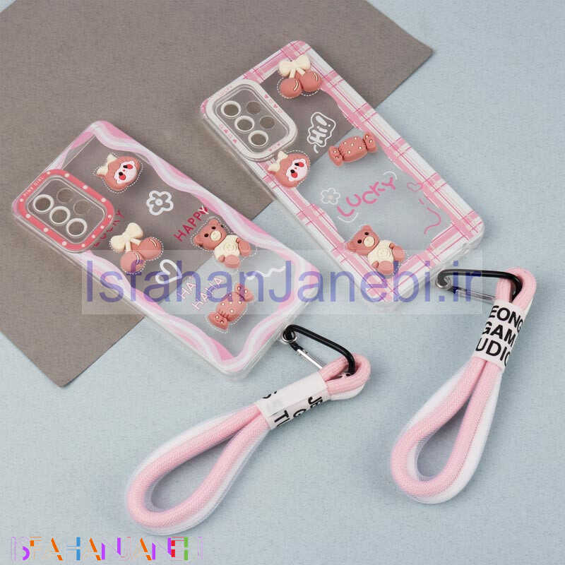 اصفهان جانبی-قاب ژله ای عروسک برجسته محافظ لنزدار + بند آویز لنیارد Samsung Galaxy A72