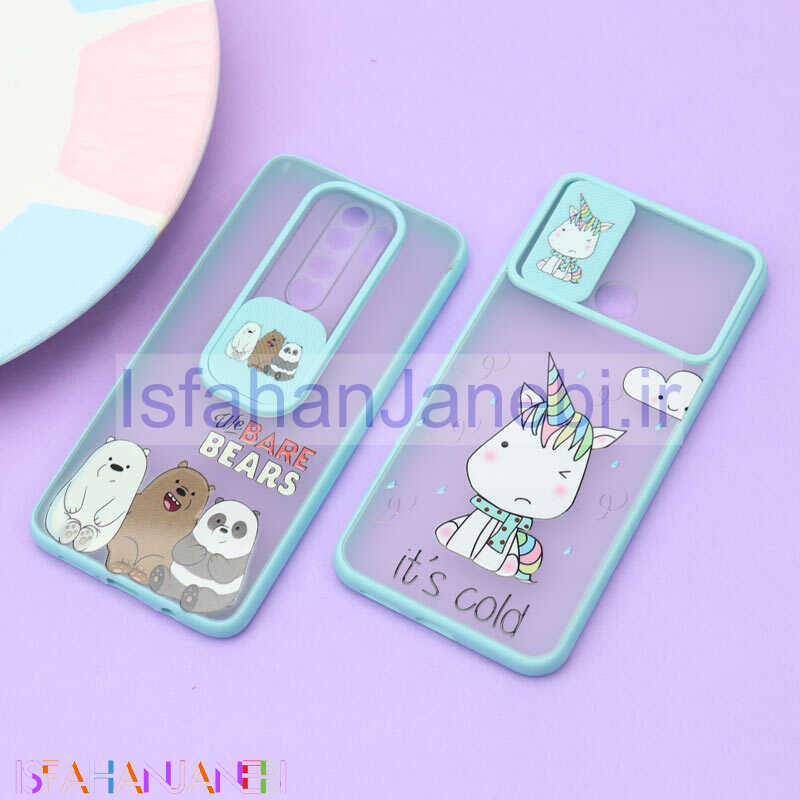 اصفهان جانبی-قاب محافظ لنز دار کشویی طرحدار سبزآبی Xiaomi Redmi Note 8 Pro