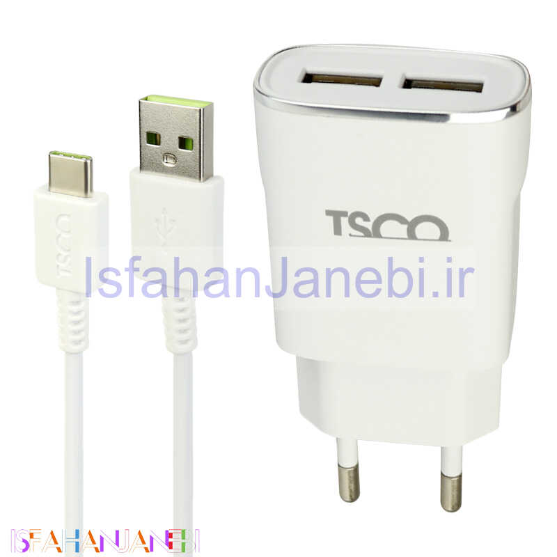 اصفهان جانبی-شارژر دیواری TSCO TTC57 2Port 2.4A 12W + کابل تایپ سی