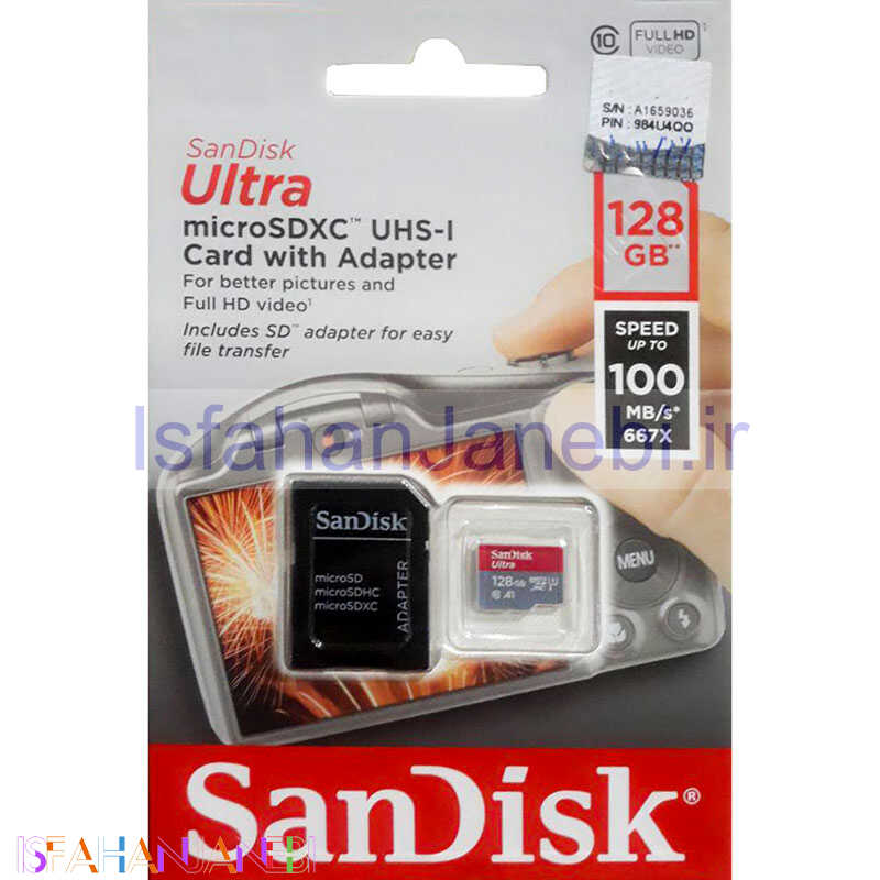 اصفهان جانبی-رم میکرو 128 گیگ سن دیسک SanDisk Ultra U1 100MB/s + خشاب